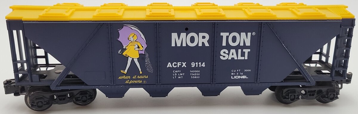Lionel 6-9114 O Gauge Morton Salt Covered 4-Bay Hopper EX/Box