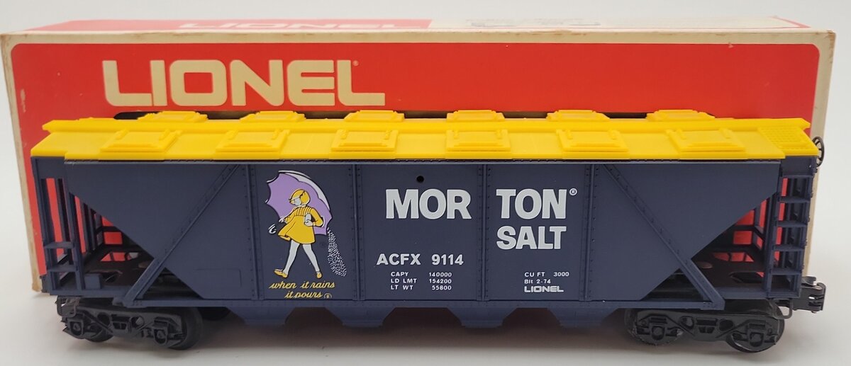 Lionel 6-9114 O Gauge Morton Salt Covered 4-Bay Hopper EX/Box