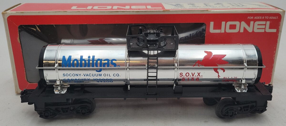 Lionel 6-9156 O Gauge Mobilgas Plated Single Dome Tank Car VG/Box