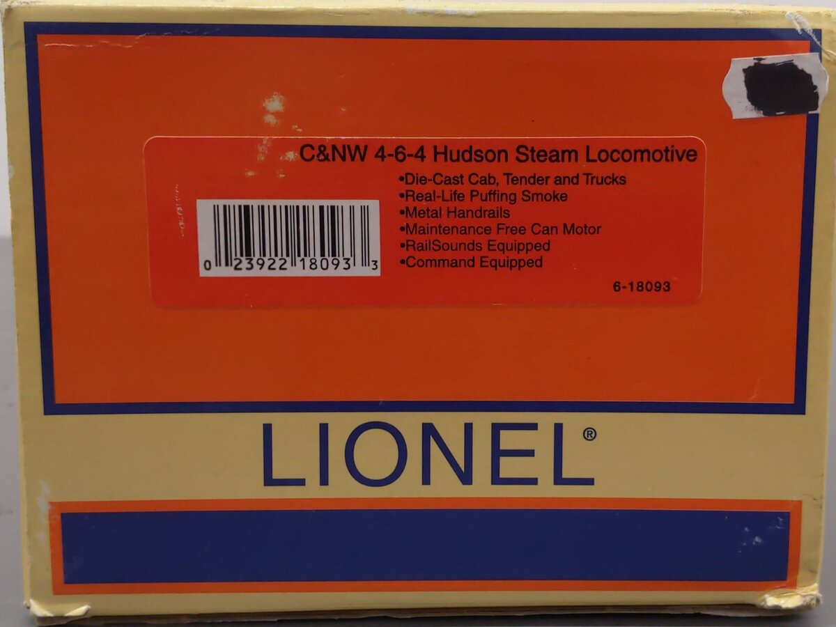 Lionel 6-18093 O Gauge C&NW 4-6-4 Hudson Steam Locomotive & Tender #2908 EX/Box