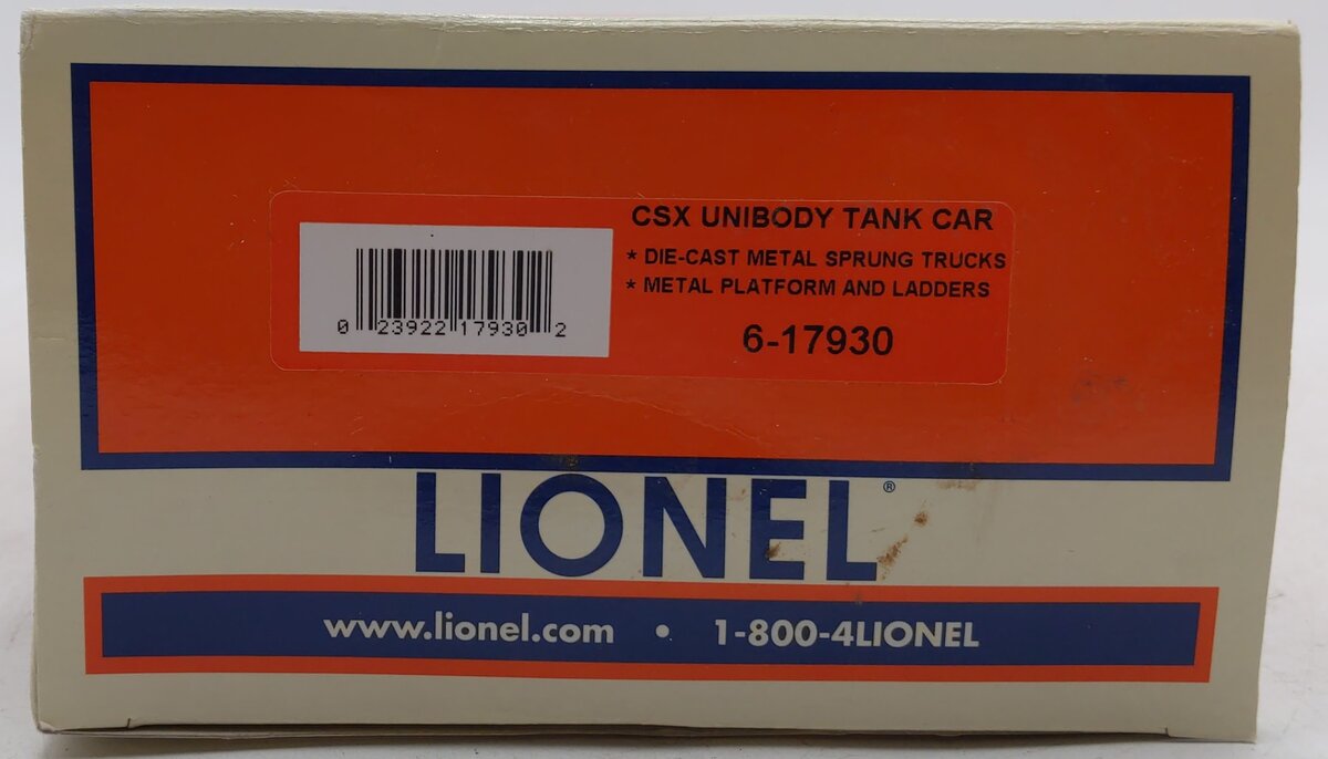Lionel 6-17930 O Gauge CSX Unibody Single Dome Tank Car #993368 LN/Box
