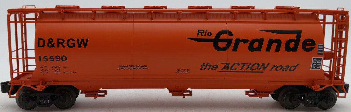 Lionel 6-19344 O Gauge Rio Grande 3-Bay Cylindrical Hopper #15590 LN/Box