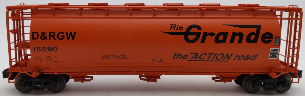 Lionel 6-19344 O Gauge Rio Grande 3-Bay Cylindrical Hopper #15590 LN/Box