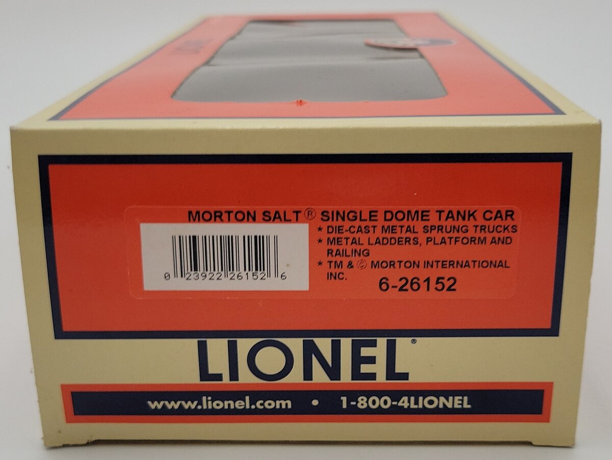 Lionel 6-26152 O Gauge Morton Salt Single Dome Tank Car LN/Box