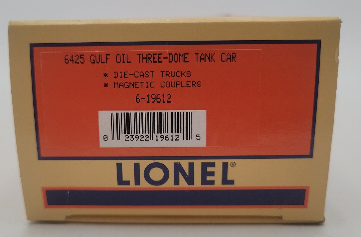 Lionel 6-19612 O Gauge Gulf Triple Dome Tank Car #6425 EX/Box