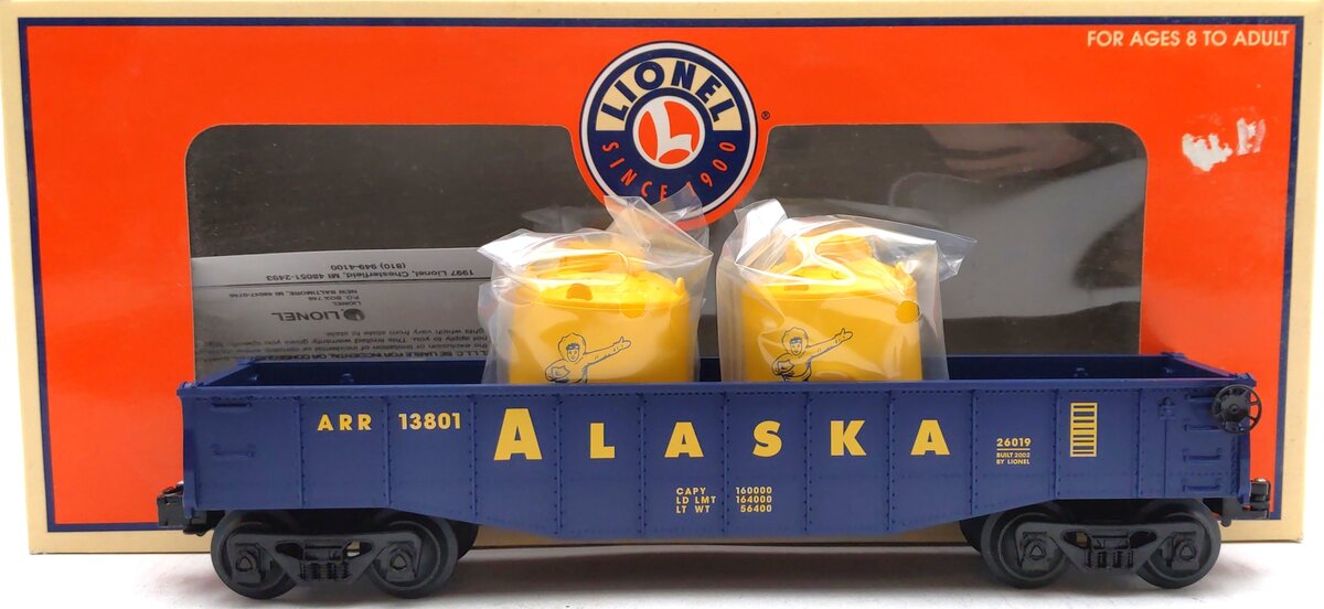 Lionel 6-26019 O Gauge Alaska Railroad Gondola w/Canisters #13801 NIB