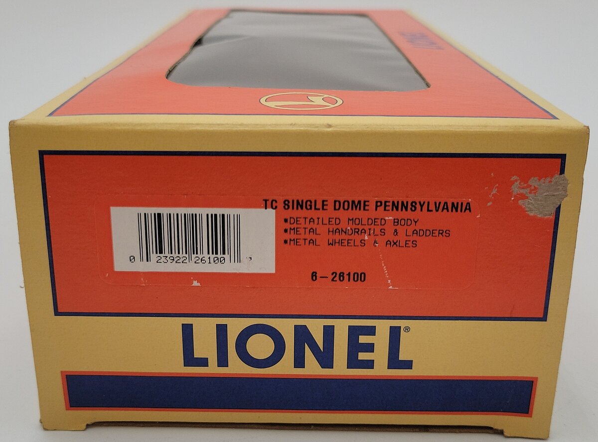Lionel 6-26100 O Gauge Pennsylvania Single Dome Tank Car EX/Box