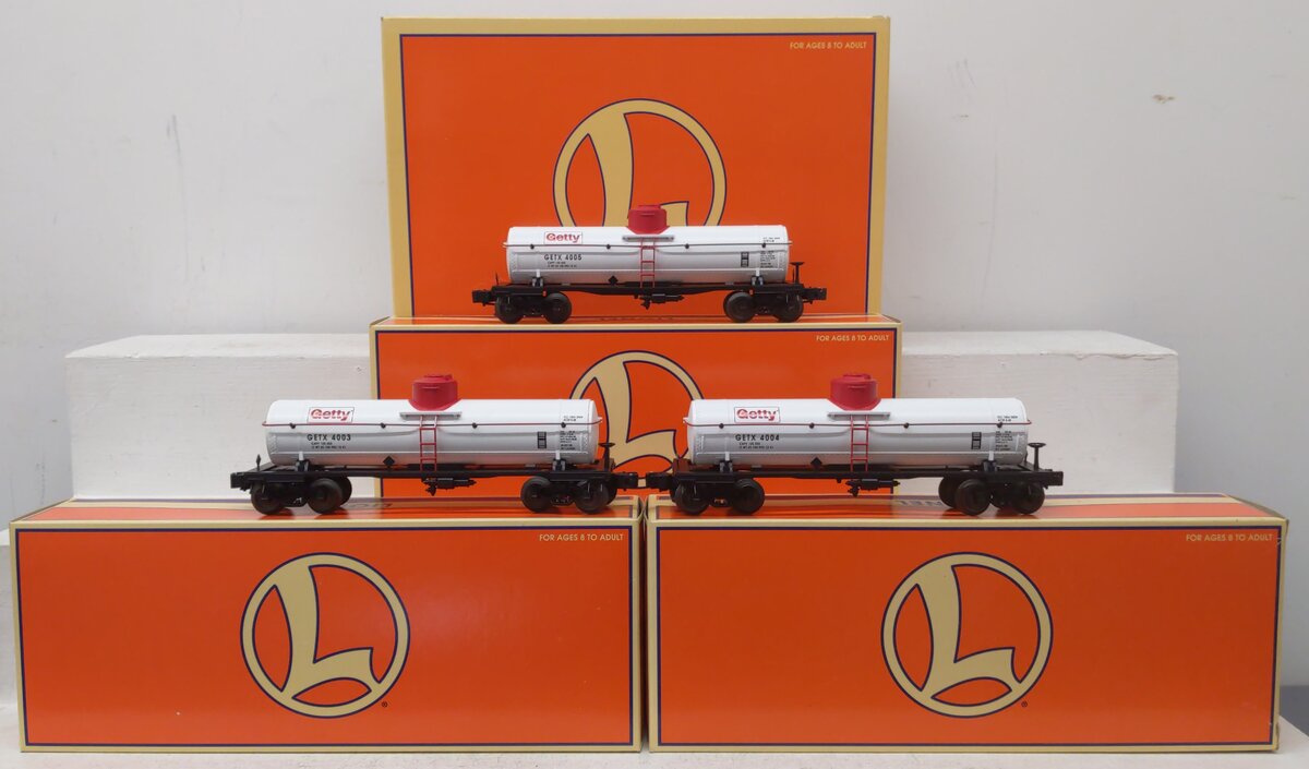 Lionel 6-26973 O Gauge Getty Single Dome Tank Car 3-Pack Set LN/Box