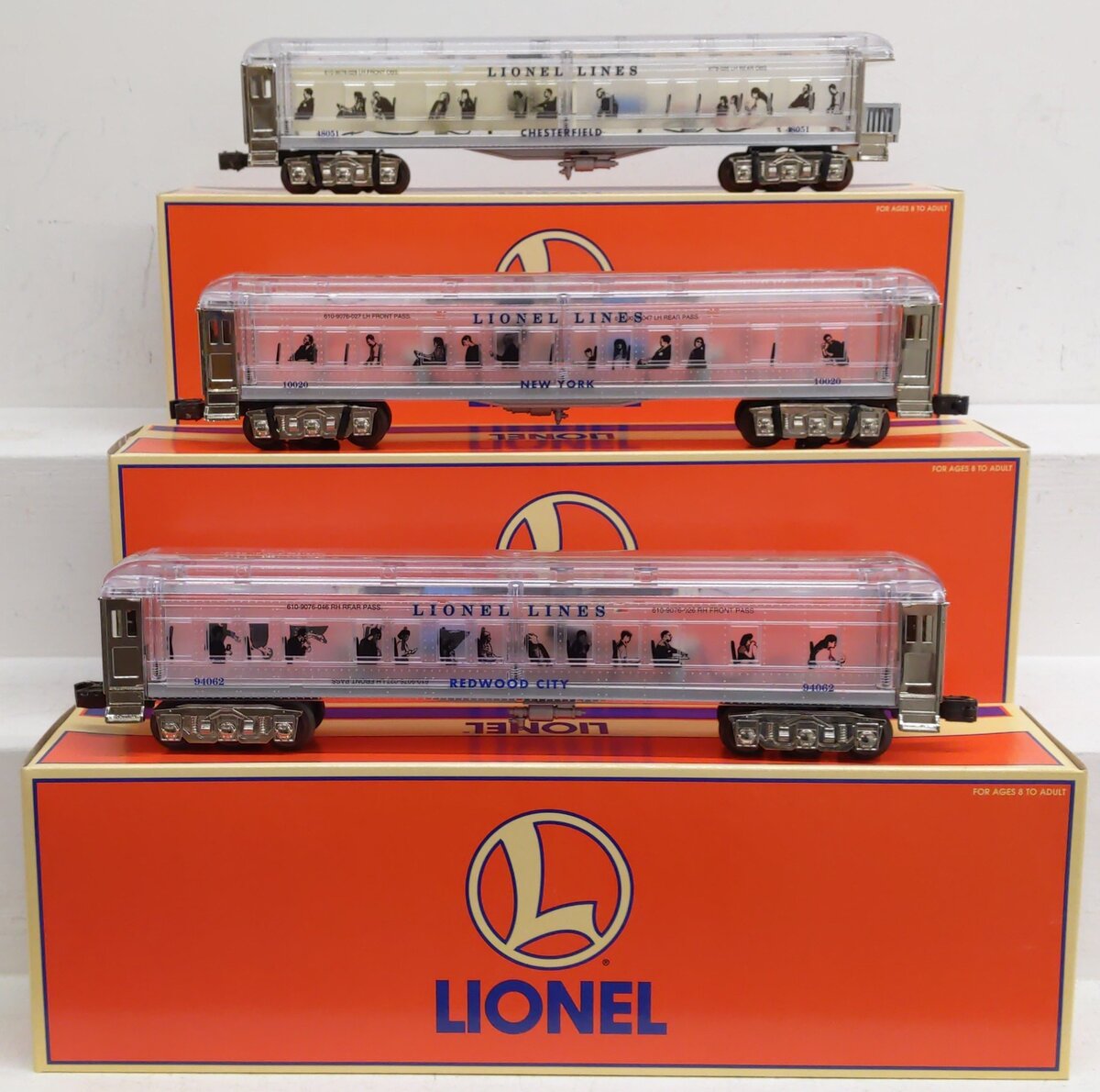 Lionel 6-29086 O Platinum Ghost Clear Shell Madison Passenger Cars (Set of 3) LN/Box