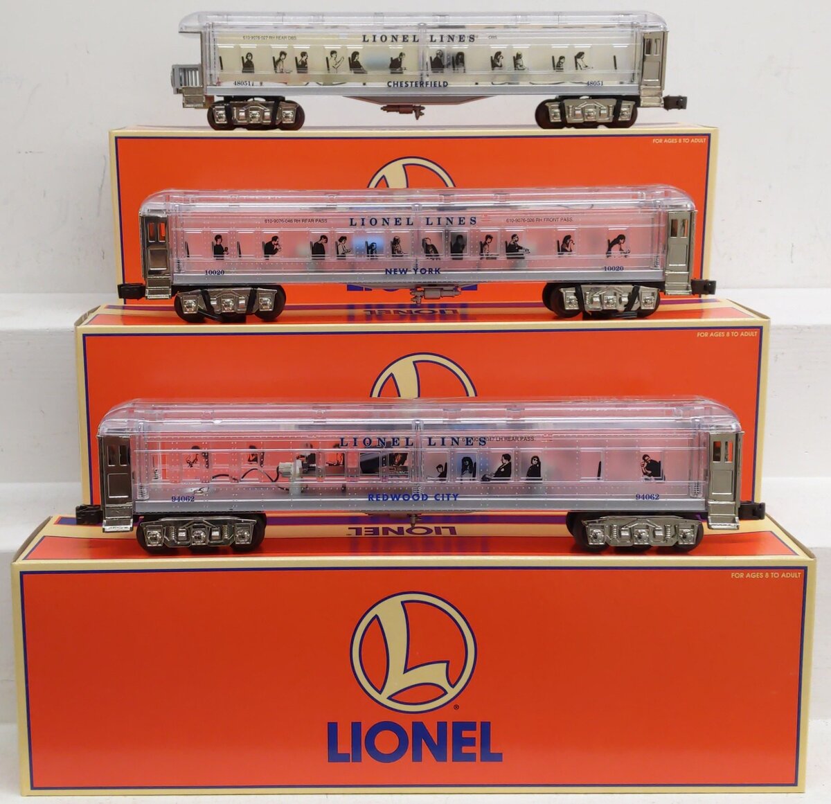 Lionel 6-29086 O Platinum Ghost Clear Shell Madison Passenger Cars (Set of 3) LN/Box