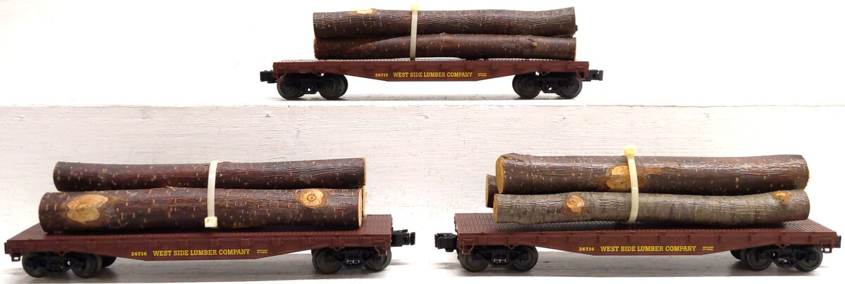 Lionel 6-26713 O Gauge Western Maryland 3-Car Standard Flatcars w/Log Loads Set NIB