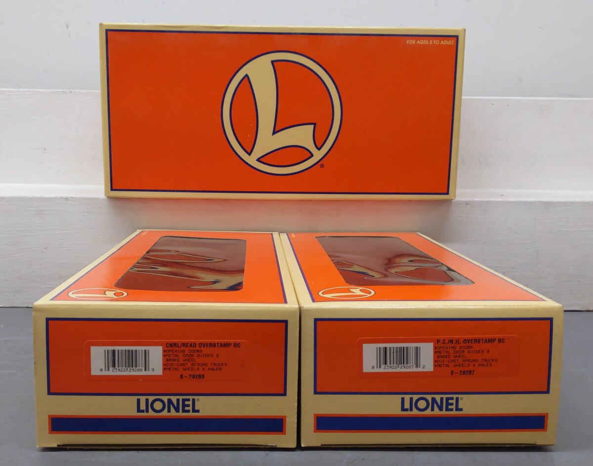 Lionel 6-29286 O Gauge Overstamped Conrail/Reading & PC/NH 2-Car Boxcar Set LN/Box