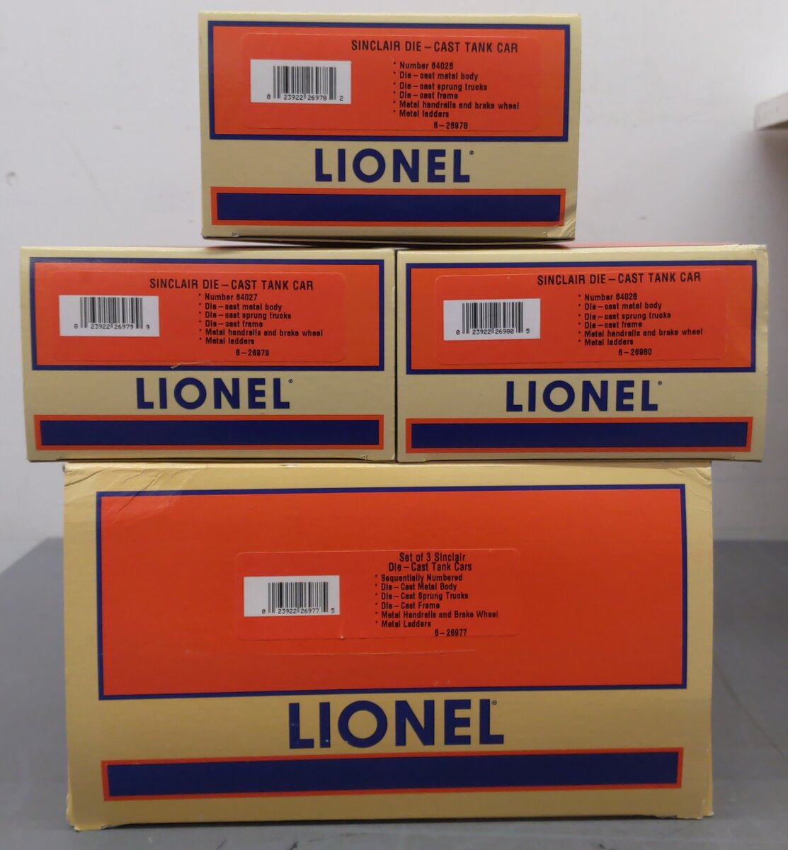 Lionel 6-26977 O Sinclair Die-cast Tank Car 3-Pack Set EX/Box