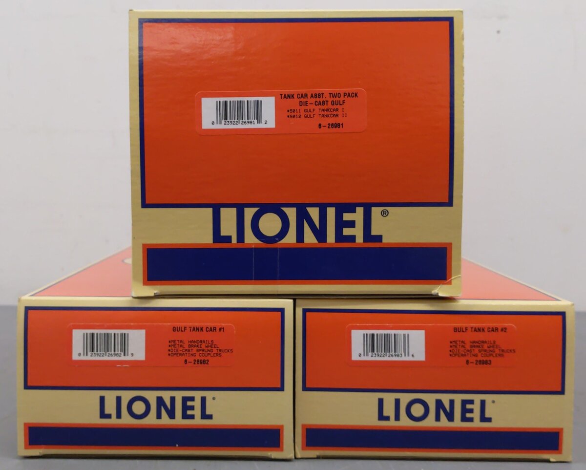 Lionel 6-26981 O Gauge Gulf Die-Cast Tank Car Set EX/Box