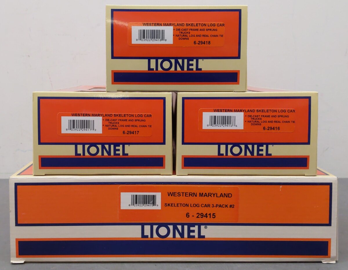 Lionel 6-29415 O Gauge Western Maryland Skeleton Cars (Set of 3) LN/Box