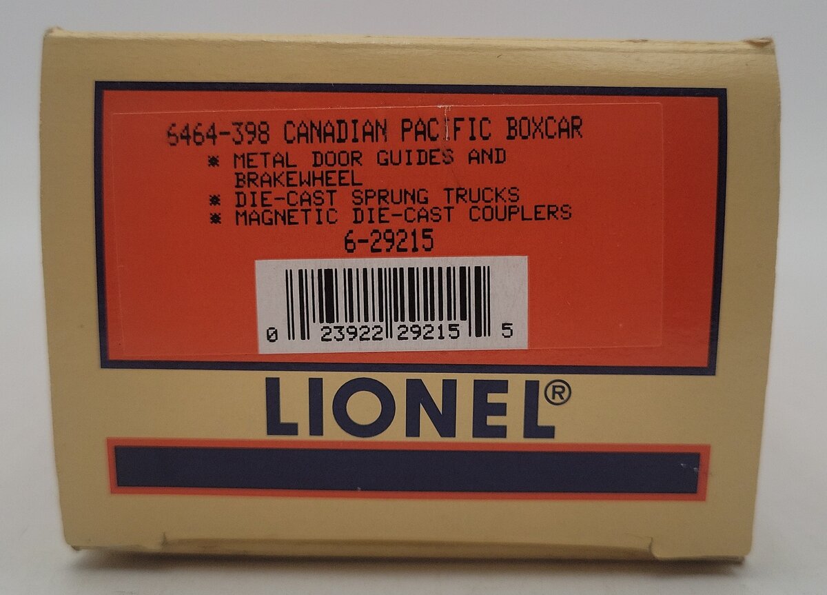 Lionel 6-29215 O Gauge Canadian Pacific Boxcar #6464-398 EX/Box