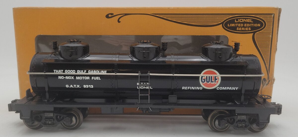 Lionel 6-9313 O Gauge Gulf Black Three-Dome Tank Car VG/Box