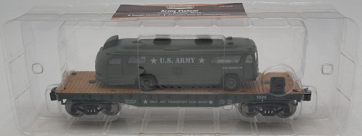 Menards 279-3432 O Gauge Army Short Flat Car w/ Army Bus NIB