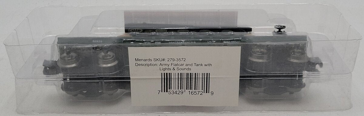 Menards 279-3572 O Gauge  U.S. Army Flat Car w/ Operating Sounds Tank NIB