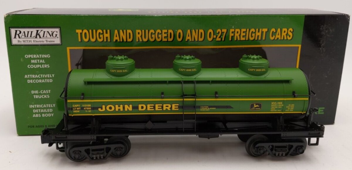 MTH 30-7371 O Gauge John Deere 3-Dome Tank Car LN/Box