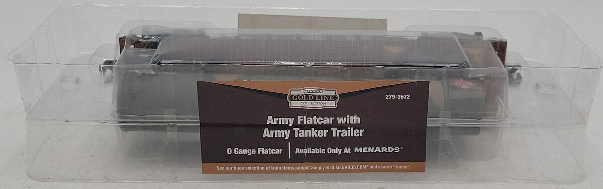 Menards 279-3572 O Gauge U.S. Army Flat Car w/ US Army Tanker Trailer NIB