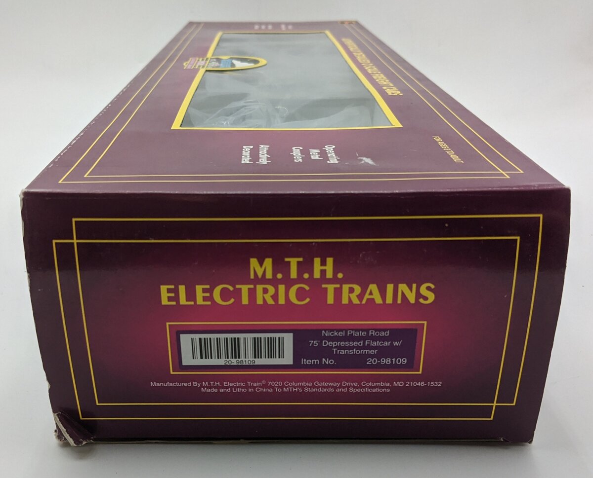 MTH 20-98109 O Gauge Nickel Plate Road Depressed Flatcar w/ Transformer #3022 NIB