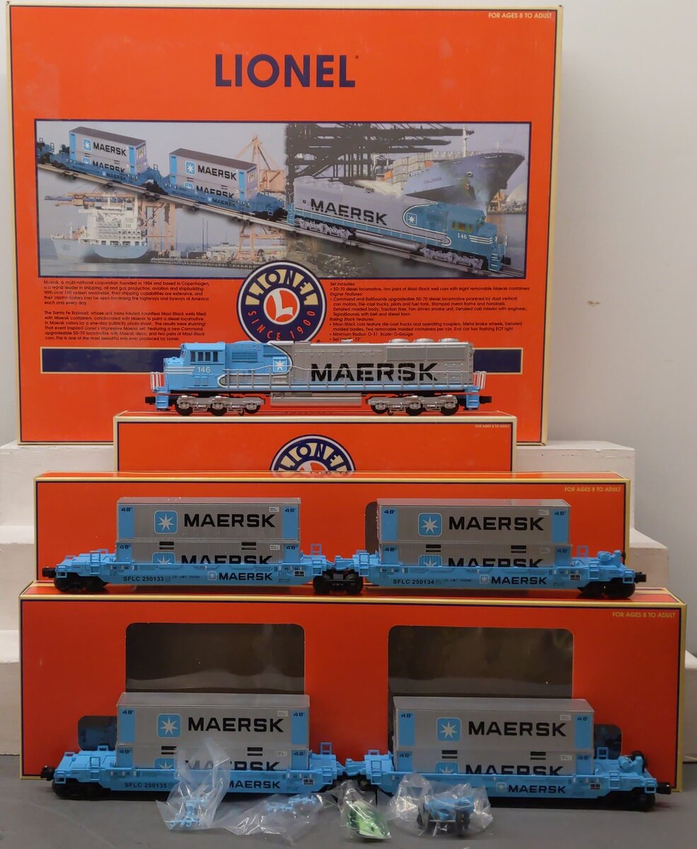 Lionel 6-21950 O Gauge Maersk SD-70 Diesel Maxi-Stack Set EX/Box