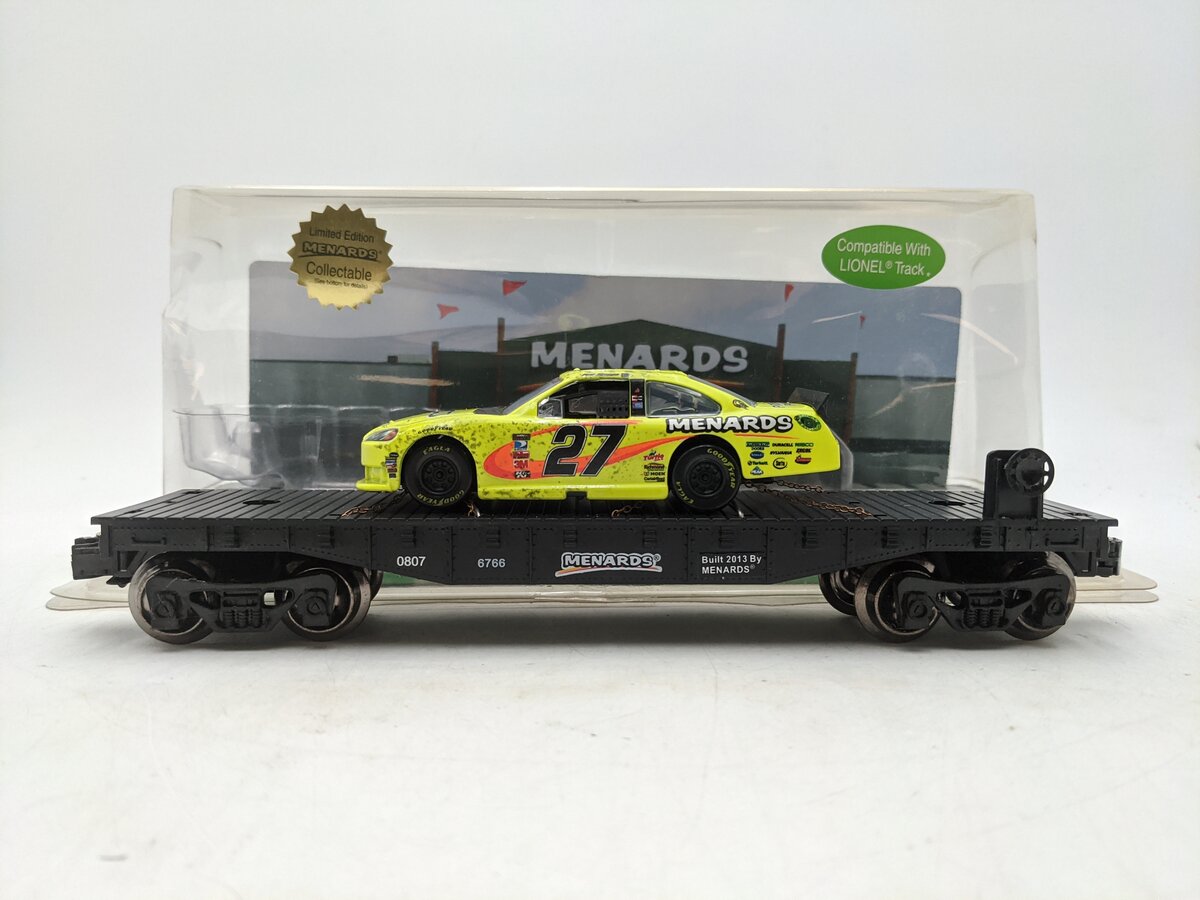 Menards 279-0639 O Scale Flat Car w/ Paul Menard Nibco Race Car EX/Box