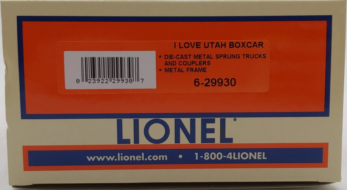 Lionel 6-29930 O I Love Utah Boxcar LN/Box