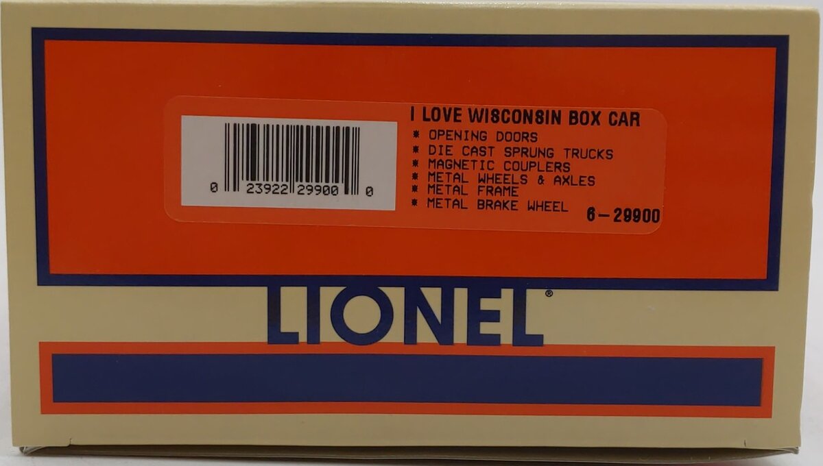 Lionel 6-29900 O Gauge "I Love Wisconsin" Boxcar #9700 LN/Box