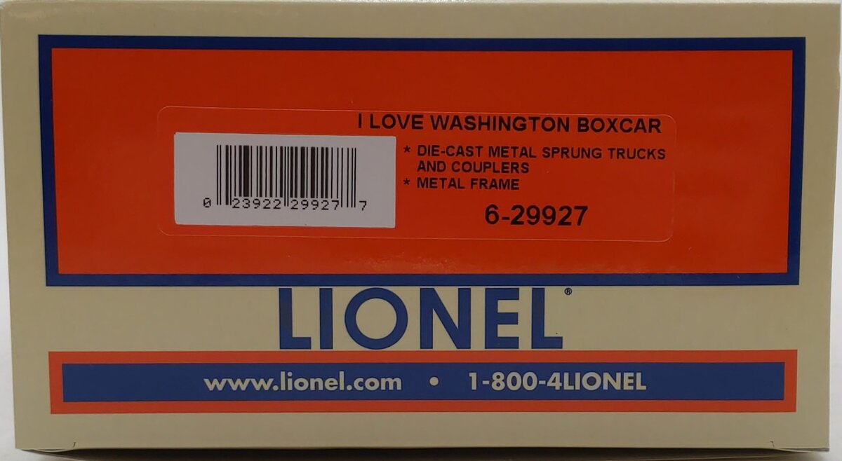 Lionel 6-29927 O Gauge I Love Washington Boxcar LN/Box