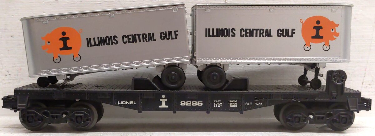 Lionel 6-9285 O Gauge Illinois Central Gulf Flatcar w/Vans EX
