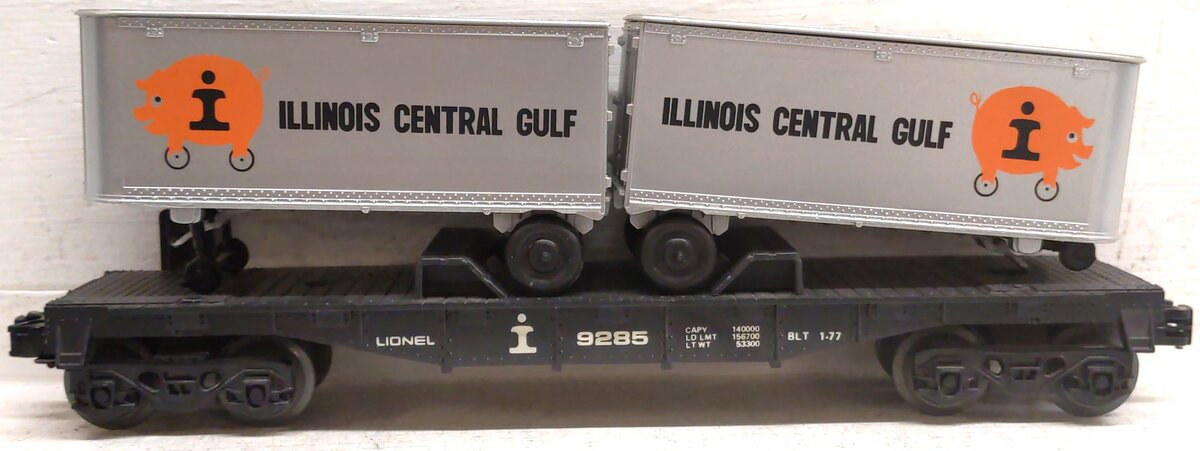 Lionel 6-9285 O Gauge Illinois Central Gulf Flatcar w/Vans EX