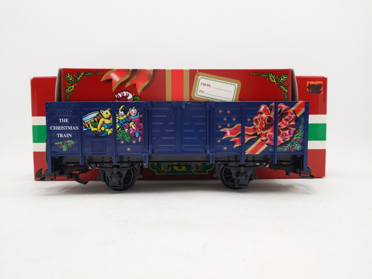LGB 42210 G Scale The Christmas Train Blue Gondola w/Red Gift Box Load EX/Box