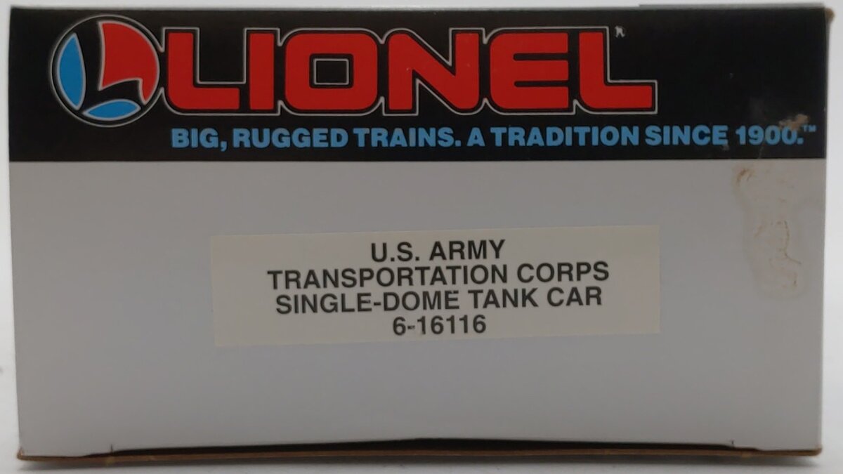 Lionel 6-16116 O Gauge U.S. Army Transportation Corps Single Dome Tank Car LN/Box