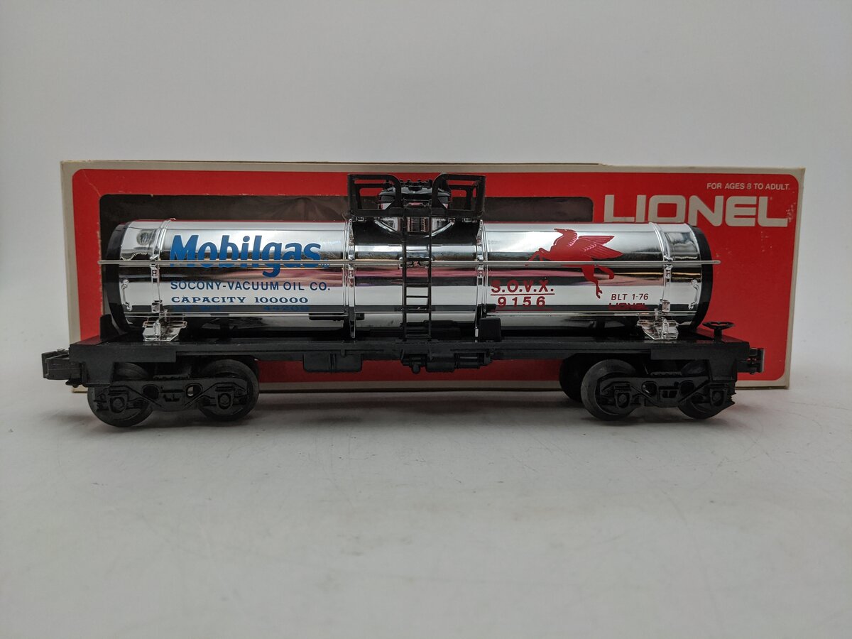 Lionel 6-9156 O Gauge Mobilgas Plated Single Dome Tank Car EX/Box