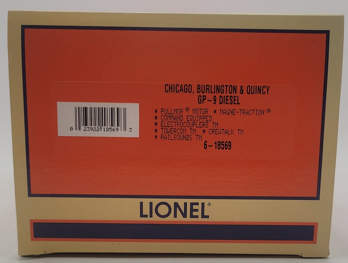 Lionel 6-18569 O Burlington Way of the Zephyrs GP-9 Diesel Locomotive #2380 EX/Box