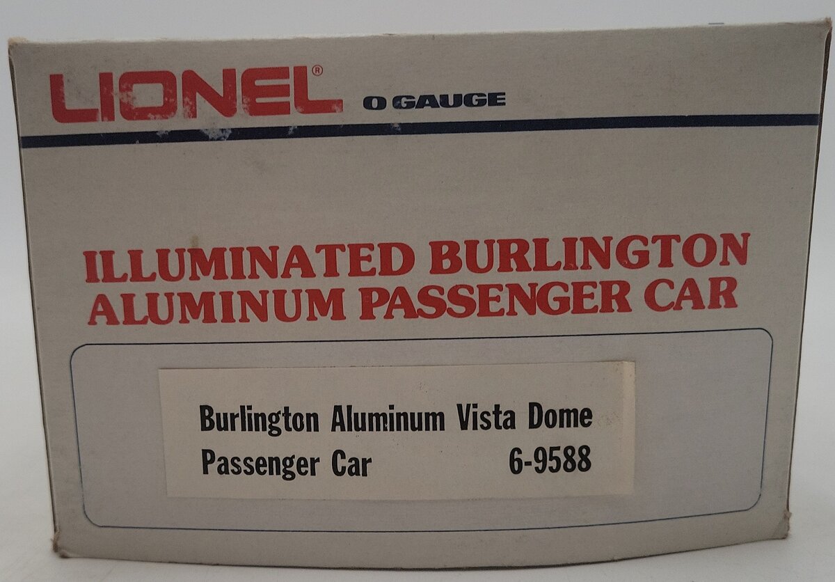Lionel 6-9588 O Gauge Burlington Aluminum "Silver Dome" Vista Dome Passenger Car EX/Box