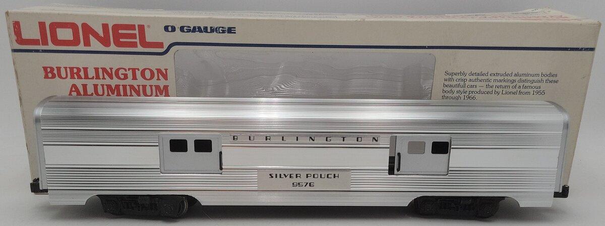 Lionel 6-9576 O Gauge Burlington "Silver Pouch" Aluminum Baggage Car EX/Box
