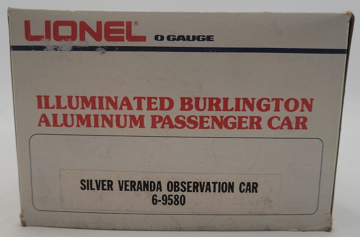 Lionel 6-9580 O Gauge Burlington Aluminum "Silver Veranda" Observation Car EX/Box