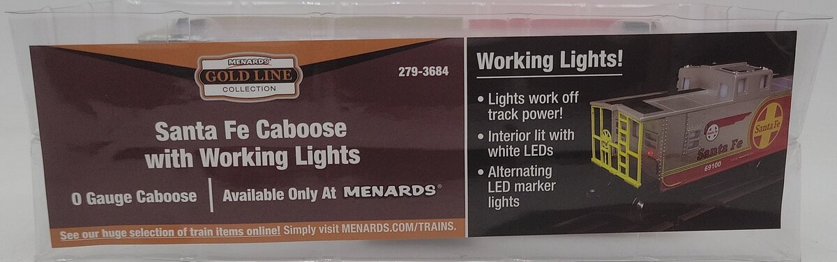 Menards 279-3684 O Gauge Santa Fe Caboose w/ Lights NIB