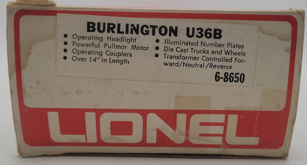 Lionel 6-8650 O Burlington Northern U36B Powered Diesel Locomotive #8650 EX/Box