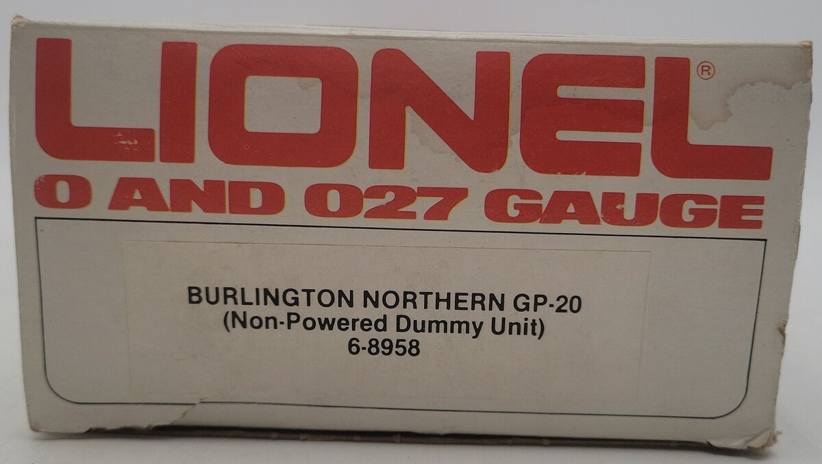 Lionel 6-8958 O Burlington Northern GP20 Dummy Diesel Locomotive #8958 EX/Box