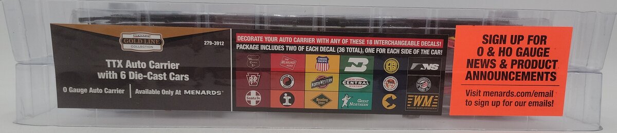 Menards 279-3912 O TXX Auto Carrier w/ Six Cars NIB