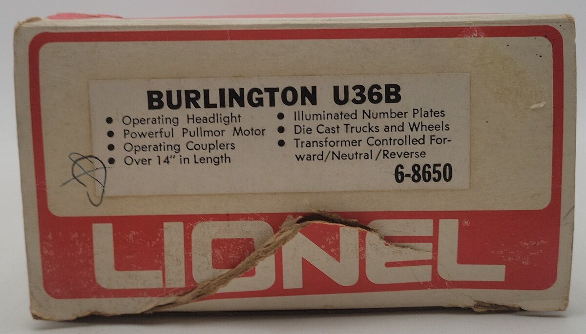 Lionel 6-8650 O Burlington Northern U36B Powered Diesel Locomotive #8650 EX/Box