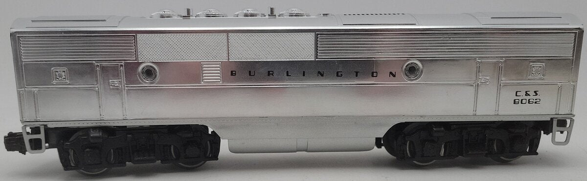 Lionel 6-8062 O Burlington F-3 B-Unit Chrome Non-Powered Diesel Locomotive #8062 EX/Box