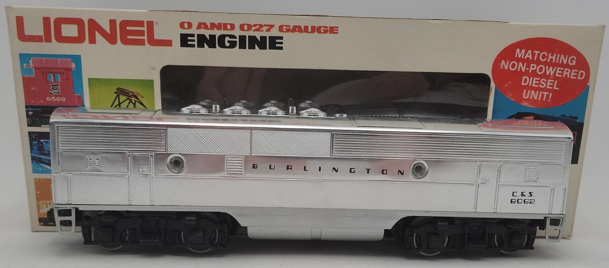 Lionel 6-8062 O Burlington F-3 B-Unit Chrome Non-Powered Diesel Locomotive #8062 EX/Box