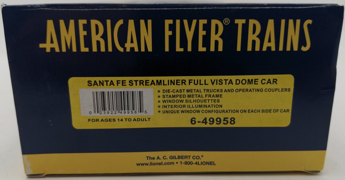 American Flyer 6-49958 S Gauge Santa Fe Streamliner Full Vista Dome EX/Box