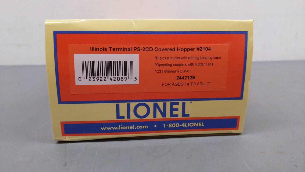Lionel 2442129 O Illinois Terminal PS-2CD Covered Hopper #2104 LN/Box
