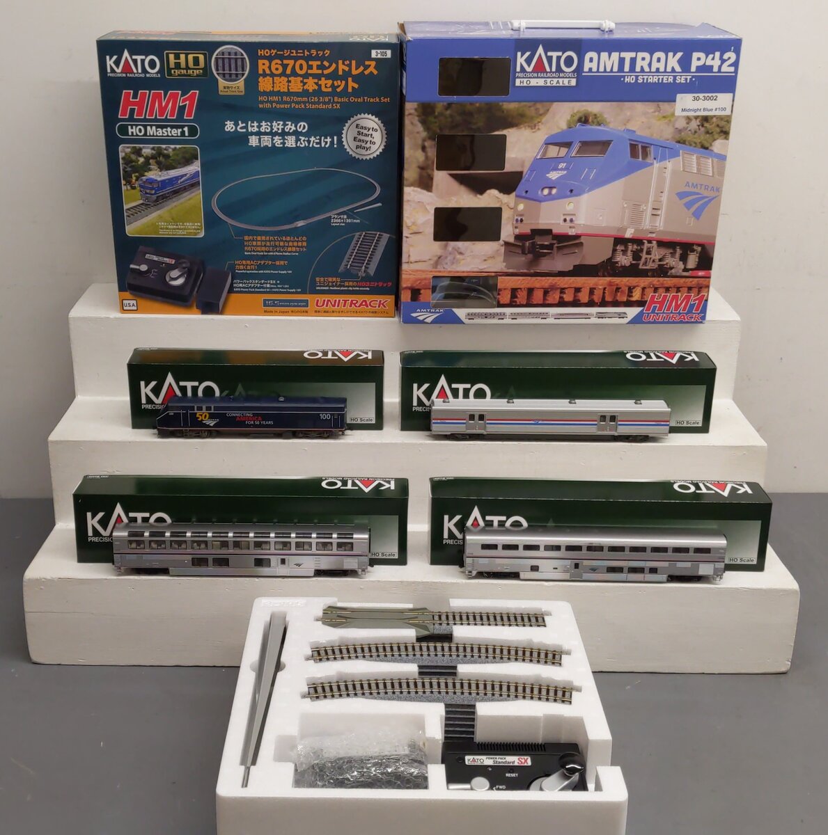 Kato 30-3002 HO Amtrak Midnight Blue P42 Starter Set #100 LN/Box